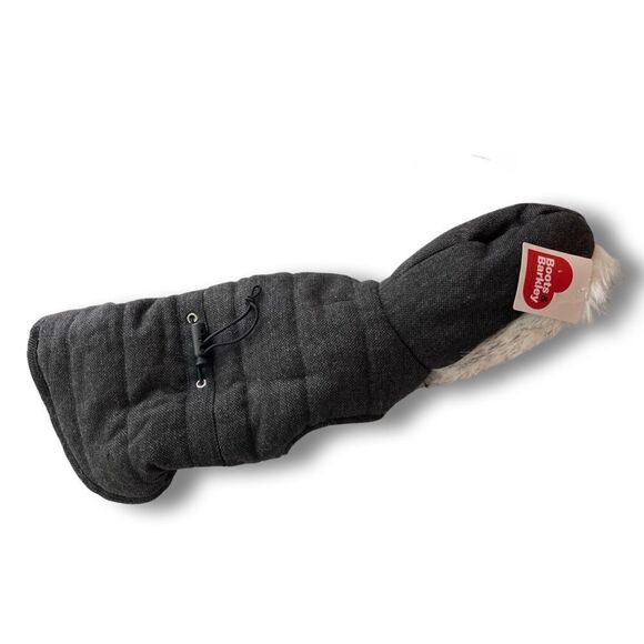 Dog Puffer Gray Tweed Cinched Waist with Fur Trimmed Hood • Size Small • NWT - Picture 3 of 13